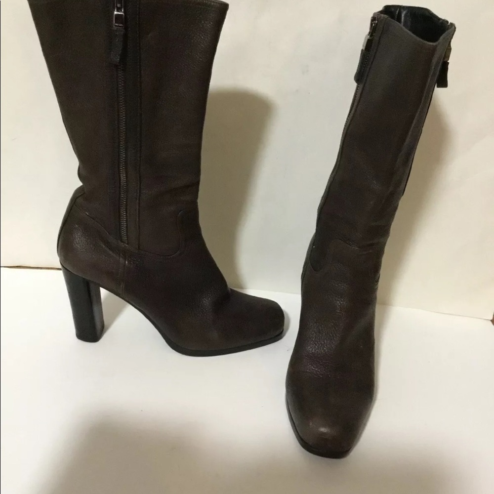 PRADA MID-CALF BOOTS BROWN LEATHER SIZE 40